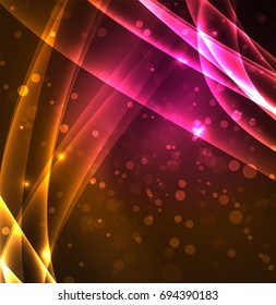 Energy lines, glowing waves in the dark, vector abstract background. Vector business or technology presentation design template, brochure or flyer pattern, or geometric web banner