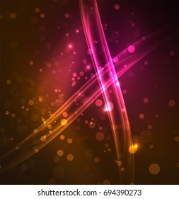 Linhas de energia, ondas brilhantes no escuro, fundo abstrato vetorial. Modelo de design de apresentação de tecnologia ou negócio de vetor, brochura ou padrão de folheto, ou banner web geométrico