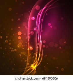 Linhas de energia, ondas brilhantes no escuro, fundo abstrato vetorial. Modelo de design de apresentação de tecnologia ou negócio de vetor, brochura ou padrão de folheto, ou banner web geométrico