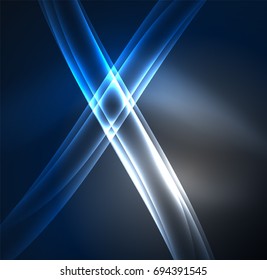 Energy lines, glowing waves in the dark, vector abstract background. Vector business or technology presentation design template, brochure or flyer pattern, or geometric web banner