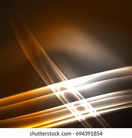 Líneas de energía, ondas brillantes en el fondo oscuro, vector abstracto. Plantilla de diseño de presentación de vocabulario o tecnología, patrón de folleto o volante, o banner web geométrico