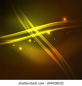 Energy lines, glowing waves in the dark, vector abstract background. Vector business or technology presentation design template, brochure or flyer pattern, or geometric web banner