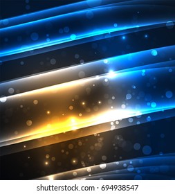 Energy lines, glowing waves in the dark, vector abstract background. Vector business or technology presentation design template, brochure or flyer pattern, or geometric web banner