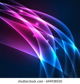 Energy lines, glowing waves in the dark, vector abstract background. Vector business or technology presentation design template, brochure or flyer pattern, or geometric web banner