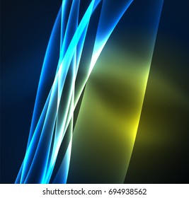 Energy lines, glowing waves in the dark, vector abstract background. Vector business or technology presentation design template, brochure or flyer pattern, or geometric web banner
