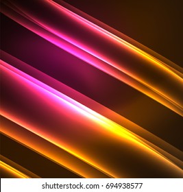 Líneas de energía, ondas brillantes en el fondo oscuro, vector abstracto. Plantilla de diseño de presentación de vocabulario o tecnología, patrón de folleto o volante, o banner web geométrico