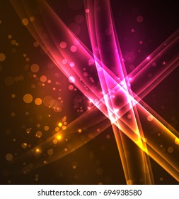 Energy lines, glowing waves in the dark, vector abstract background. Vector business or technology presentation design template, brochure or flyer pattern, or geometric web banner