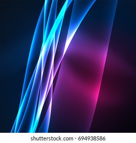 Energy lines, glowing waves in the dark, vector abstract background. Vector business or technology presentation design template, brochure or flyer pattern, or geometric web banner