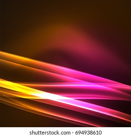 Energy lines, glowing waves in the dark, vector abstract background. Vector business or technology presentation design template, brochure or flyer pattern, or geometric web banner