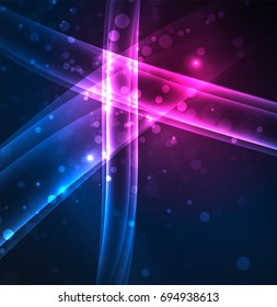 Energy lines, glowing waves in the dark, vector abstract background. Vector business or technology presentation design template, brochure or flyer pattern, or geometric web banner