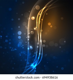 Energy lines, glowing waves in the dark, vector abstract background. Vector business or technology presentation design template, brochure or flyer pattern, or geometric web banner