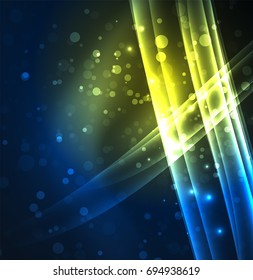 Energy lines, glowing waves in the dark, vector abstract background. Vector business or technology presentation design template, brochure or flyer pattern, or geometric web banner