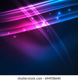 Energy lines, glowing waves in the dark, vector abstract background. Vector business or technology presentation design template, brochure or flyer pattern, or geometric web banner