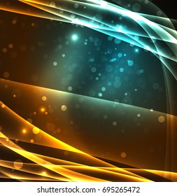 Líneas de energía, ondas brillantes en el fondo oscuro, vector abstracto. Plantilla de diseño de presentación de vocabulario o tecnología, patrón de folleto o volante, o banner web geométrico