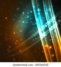Energy lines, glowing waves in the dark, vector abstract background. Vector business or technology presentation design template, brochure or flyer pattern, or geometric web banner