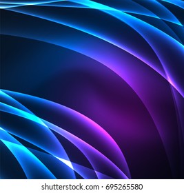 Energy lines, glowing waves in the dark, vector abstract background. Vector business or technology presentation design template, brochure or flyer pattern, or geometric web banner