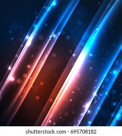 Líneas de energía, ondas brillantes en el fondo oscuro, vector abstracto. Plantilla de diseño de presentación de vocabulario o tecnología, patrón de folleto o volante, o banner web geométrico