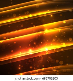 Líneas de energía, ondas brillantes en el fondo oscuro, vector abstracto. Plantilla de diseño de presentación de vocabulario o tecnología, patrón de folleto o volante, o banner web geométrico