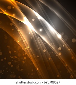 Energy lines, glowing waves in the dark, vector abstract background. Vector business or technology presentation design template, brochure or flyer pattern, or geometric web banner