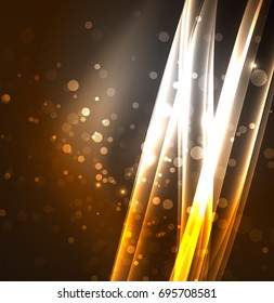 Energy lines, glowing waves in the dark, vector abstract background. Vector business or technology presentation design template, brochure or flyer pattern, or geometric web banner