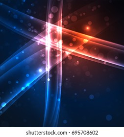 Energy lines, glowing waves in the dark, vector abstract background. Vector business or technology presentation design template, brochure or flyer pattern, or geometric web banner
