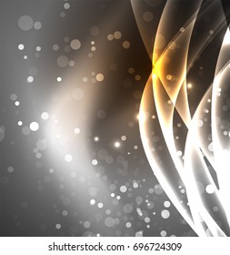 Energy lines, glowing waves in the dark, vector abstract background. Vector business or technology presentation design template, brochure or flyer pattern, or geometric web banner