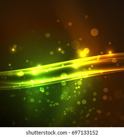 Energy lines, glowing waves in the dark, vector abstract background. Vector business or technology presentation design template, brochure or flyer pattern, or geometric web banner