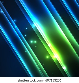 Energy lines, glowing waves in the dark, vector abstract background. Vector business or technology presentation design template, brochure or flyer pattern, or geometric web banner