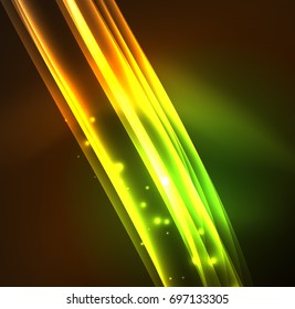 Energy lines, glowing waves in the dark, vector abstract background. Vector business or technology presentation design template, brochure or flyer pattern, or geometric web banner