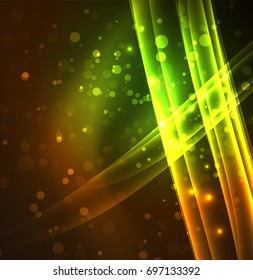Energielinien, leuchtende Wellen im Dunkeln, Vektorgrafik-abstrakter Hintergrund. Design-Vorlage für Vektorgrafik-Präsentationen, Broschüren oder Flyer-Muster oder geometrisches Webbanner