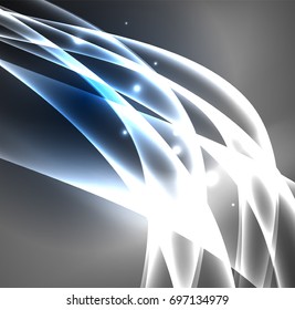 Energy lines, glowing waves in the dark, vector abstract background. Vector business or technology presentation design template, brochure or flyer pattern, or geometric web banner