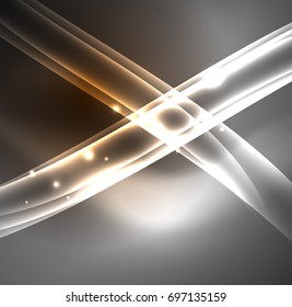 Energy lines, glowing waves in the dark, vector abstract background. Vector business or technology presentation design template, brochure or flyer pattern, or geometric web banner
