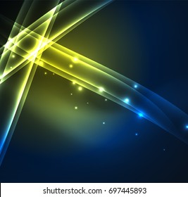 Energy lines, glowing waves in the dark, vector abstract background. Vector business or technology presentation design template, brochure or flyer pattern, or geometric web banner