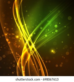 Líneas de energía, ondas brillantes en el fondo oscuro, vector abstracto. Plantilla de diseño de presentación de vocabulario o tecnología, patrón de folleto o volante, o banner web geométrico