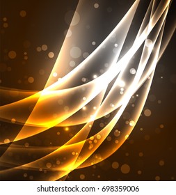 Líneas de energía, ondas brillantes en el fondo oscuro, vector abstracto. Plantilla de diseño de presentación de vocabulario o tecnología, patrón de folleto o volante, o banner web geométrico