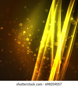 Líneas de energía, ondas brillantes en el fondo oscuro, vector abstracto. Plantilla de diseño de presentación de vocabulario o tecnología, patrón de folleto o volante, o banner web geométrico