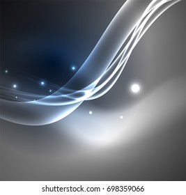 Energy lines, glowing waves in the dark, vector abstract background. Vector business or technology presentation design template, brochure or flyer pattern, or geometric web banner