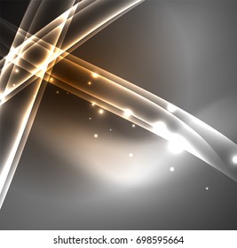 Energy lines, glowing waves in the dark, vector abstract background. Vector business or technology presentation design template, brochure or flyer pattern, or geometric web banner