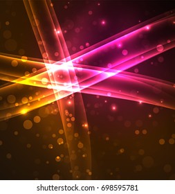Líneas de energía, ondas brillantes en el fondo oscuro, vector abstracto. Plantilla de diseño de presentación de vocabulario o tecnología, patrón de folleto o volante, o banner web geométrico