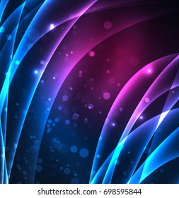 Energy lines, glowing waves in the dark, vector abstract background. Vector business or technology presentation design template, brochure or flyer pattern, or geometric web banner