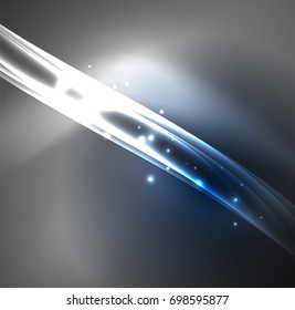 Líneas de energía, ondas brillantes en el fondo oscuro, vector abstracto. Plantilla de diseño de presentación de vocabulario o tecnología, patrón de folleto o volante, o banner web geométrico