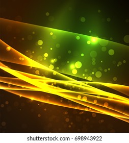 Energy lines, glowing waves in the dark, vector abstract background. Vector business or technology presentation design template, brochure or flyer pattern, or geometric web banner