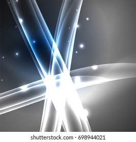 Energy lines, glowing waves in the dark, vector abstract background. Vector business or technology presentation design template, brochure or flyer pattern, or geometric web banner