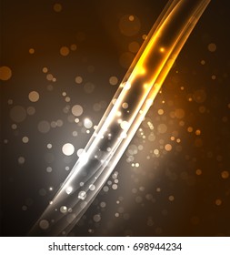 Líneas de energía, ondas brillantes en el fondo oscuro, vector abstracto. Plantilla de diseño de presentación de vocabulario o tecnología, patrón de folleto o volante, o banner web geométrico