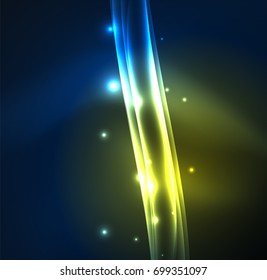 Energy lines, glowing waves in the dark, vector abstract background. Vector business or technology presentation design template, brochure or flyer pattern, or geometric web banner