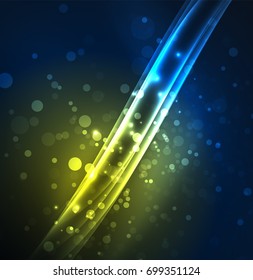 Energielinien, leuchtende Wellen im Dunkeln, Vektorgrafik-abstrakter Hintergrund. Design-Vorlage für Vektorgrafik-Präsentationen, Broschüren oder Flyer-Muster oder geometrisches Webbanner