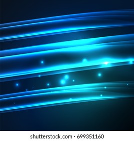 Energy lines, glowing waves in the dark, vector abstract background. Vector business or technology presentation design template, brochure or flyer pattern, or geometric web banner