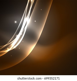 Líneas de energía, ondas brillantes en el fondo oscuro, vector abstracto. Plantilla de diseño de presentación de vocabulario o tecnología, patrón de folleto o volante, o banner web geométrico
