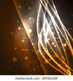 Linhas de energia, ondas brilhantes no escuro, fundo abstrato vetorial. Modelo de design de apresentação de tecnologia ou negócio de vetor, brochura ou padrão de folheto, ou banner web geométrico