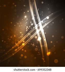 Líneas de energía, ondas brillantes en el fondo oscuro, vector abstracto. Plantilla de diseño de presentación de vocabulario o tecnología, patrón de folleto o volante, o banner web geométrico